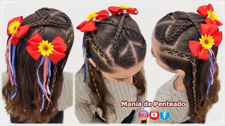 Penteado com Coração e Fitas para São Jõao ( Festa Junina ) | Heart Hairstyle with Ribbons for Girls