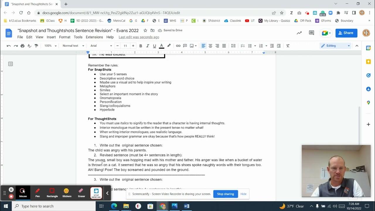 Snapshot & Thoughtshot Sentence Revision Assignment Video YouTube