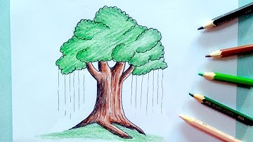 How to Draw Banyan Tree | Simple and Easy