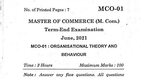 MCO-01 / MCO 01 : Organizational Theory And Behavior (IGNOU)- 2021