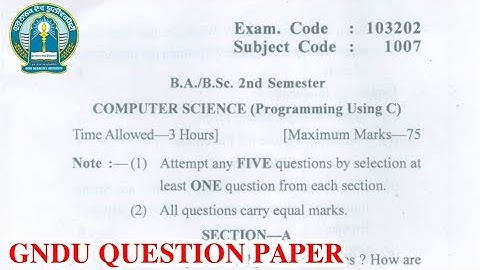 Gndu BA / Bsc 2nd Semester Computer Science Question Paper || Bsc 2nd Sem Computer Science Paper