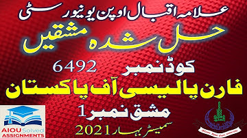 AIOU Solved Assignments | 6492 | PAKISTAN STUDIES-V | Assignment No 1 | B.Ed | Spring 2021