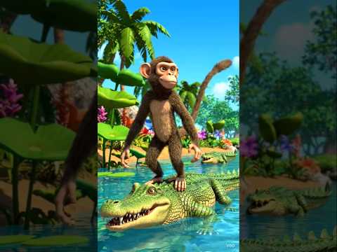 A Monkey Riding on a Crocodile's Back #shorts usashorts #KidsCartooShorts