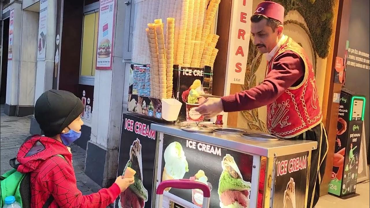 This is Turkish style ice cream 🍦 yummy YouTube