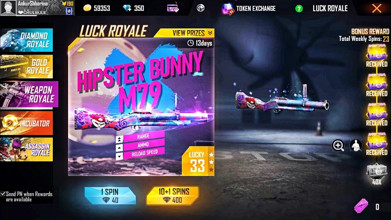 WORST LUCK EVER IN NEW WEAPON ROYALE || HIPSTER BUNNY M79 FREE FIRE