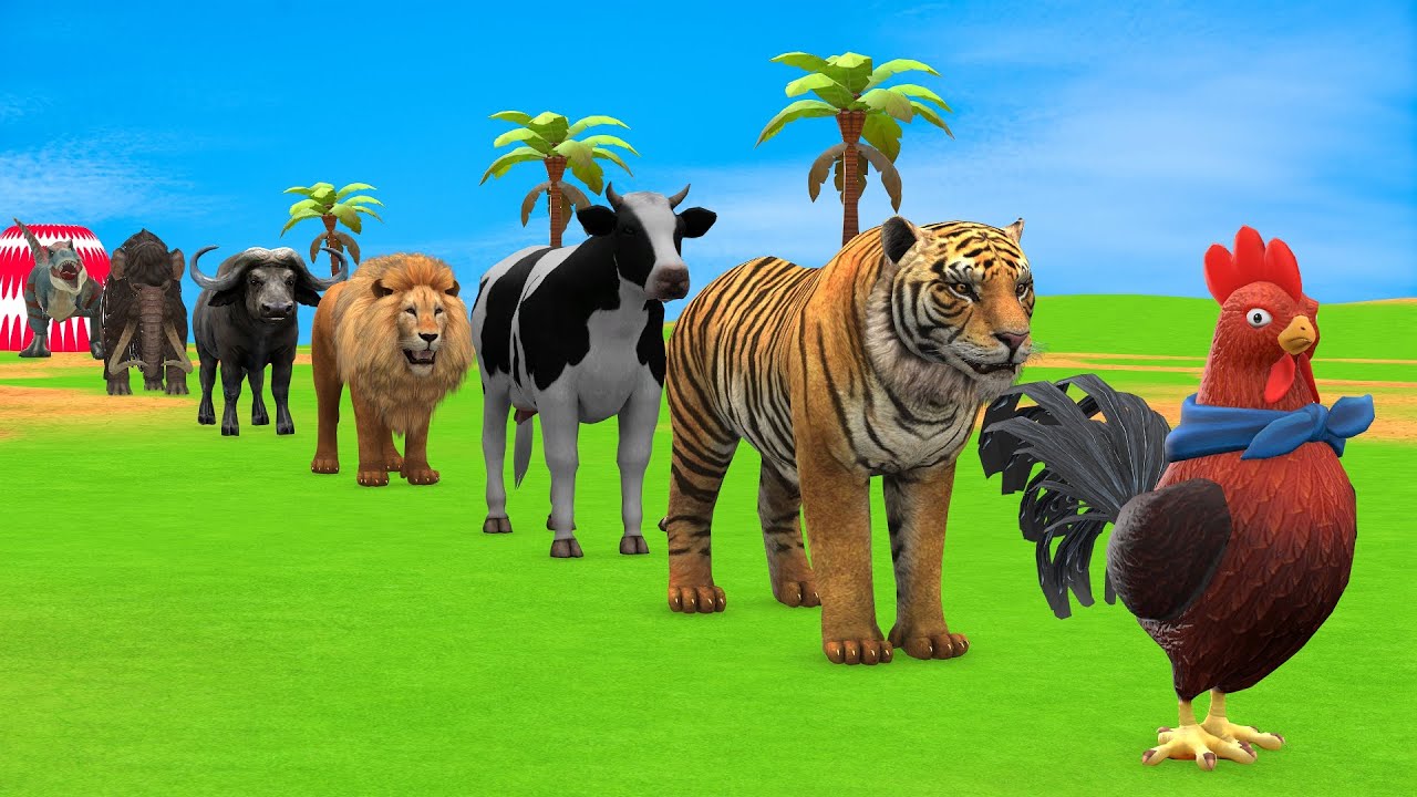 Long Slide Game with Cow Elephant Gorilla Hippopotamus Tiger 3d Animal Game Funny 3d Animals