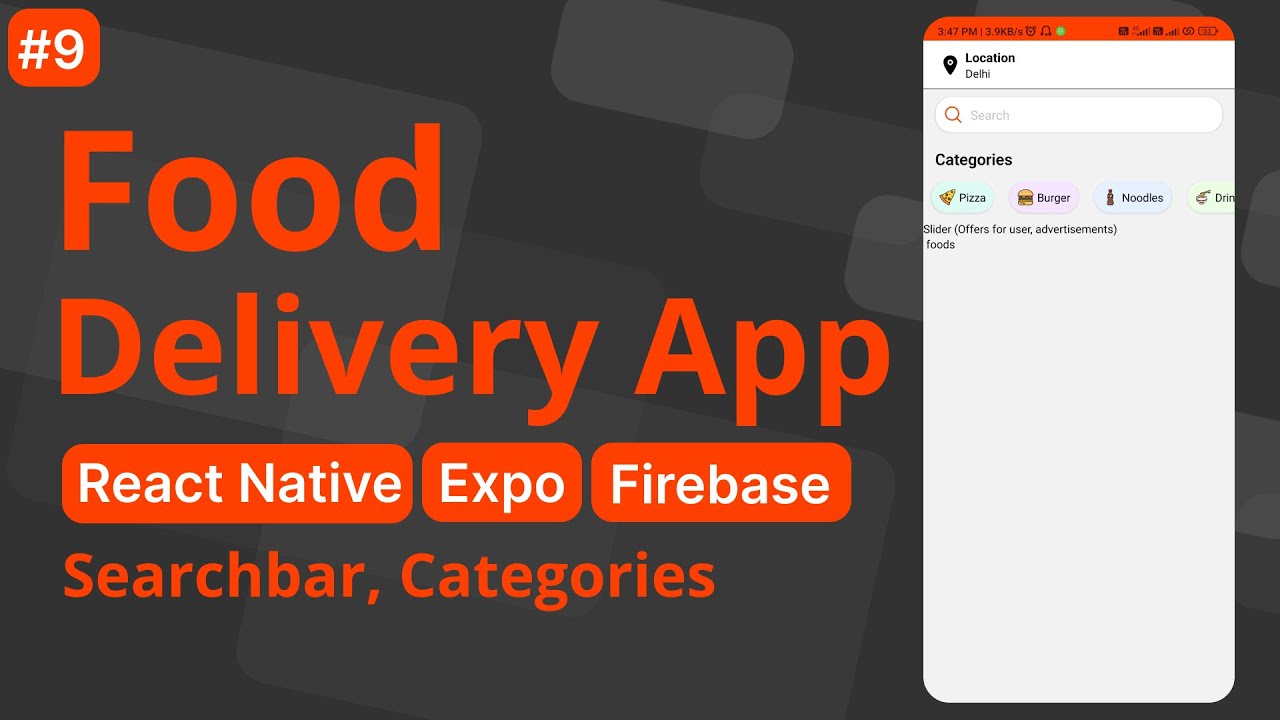 Searchbar and categories expo food delivery app using react native