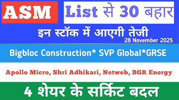 Asm list update 💥 Bigbloc construction 💥 Netweb technologies💥Megasoft💥BSE💥 Data pattern💥Zinka💥GRSE