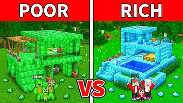 JJ and Mikey: EMERALD vs DIAMOND Family Modern House Battle in Minecraft - Maizen