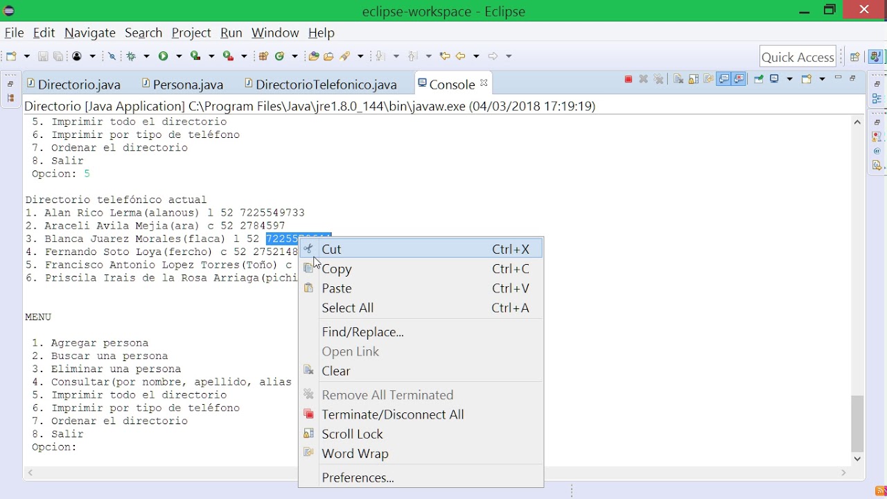 Agenda telefónica en Java [Busqueda y Ordenamiento en ArrayList] - YouTube