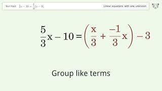 Solve 2x-10=1/3(x-9): Linear Equation Video Solution | Tiger Algebra
