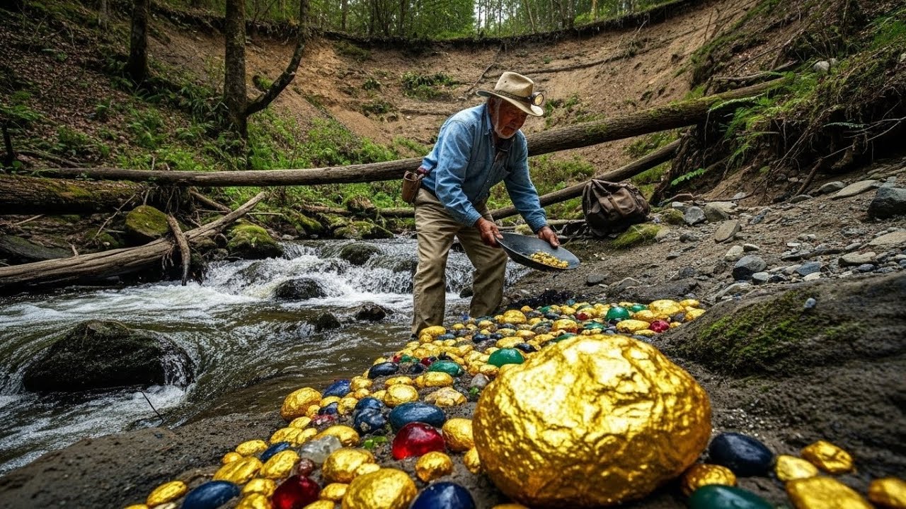 Tons of Gold Nuggets Found Scattered in Nature at river.