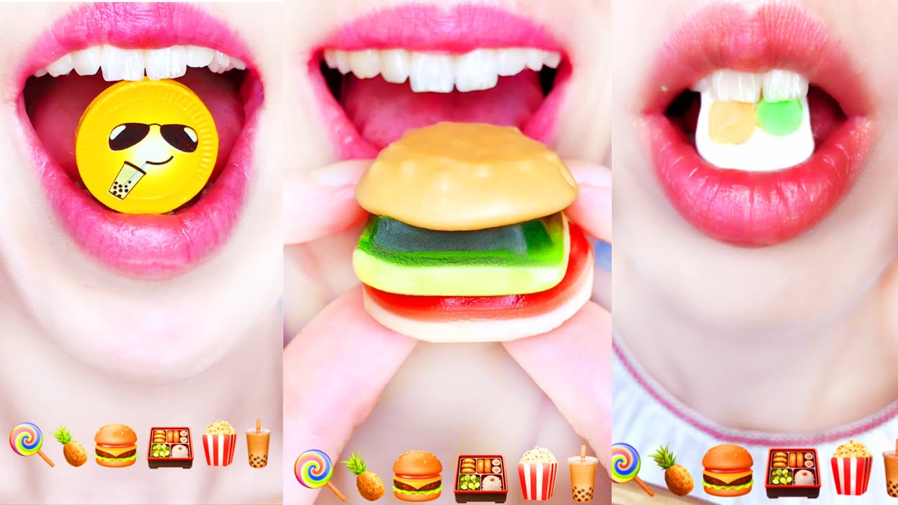 asmr EMOJI FOOD CHALLENGE 🍭🍍🍔🍱🍿🧋 satisfying eating sounds mukbang 먹방 ...