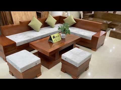 Video Bộ ghế sofa góc chữ L nguyên khối gỗ xoan đào SG66 kèm... - youtube