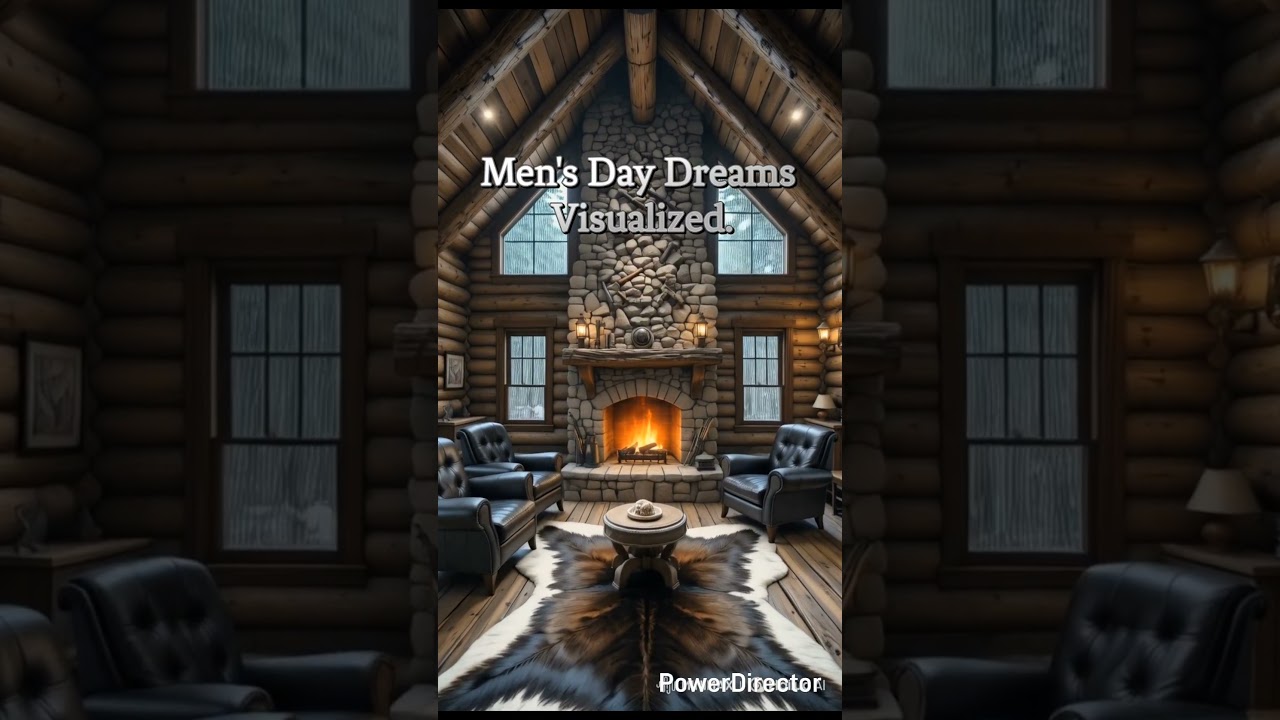 Ultimate Cabin Interior | Rustic Fire, Leather & Stone 