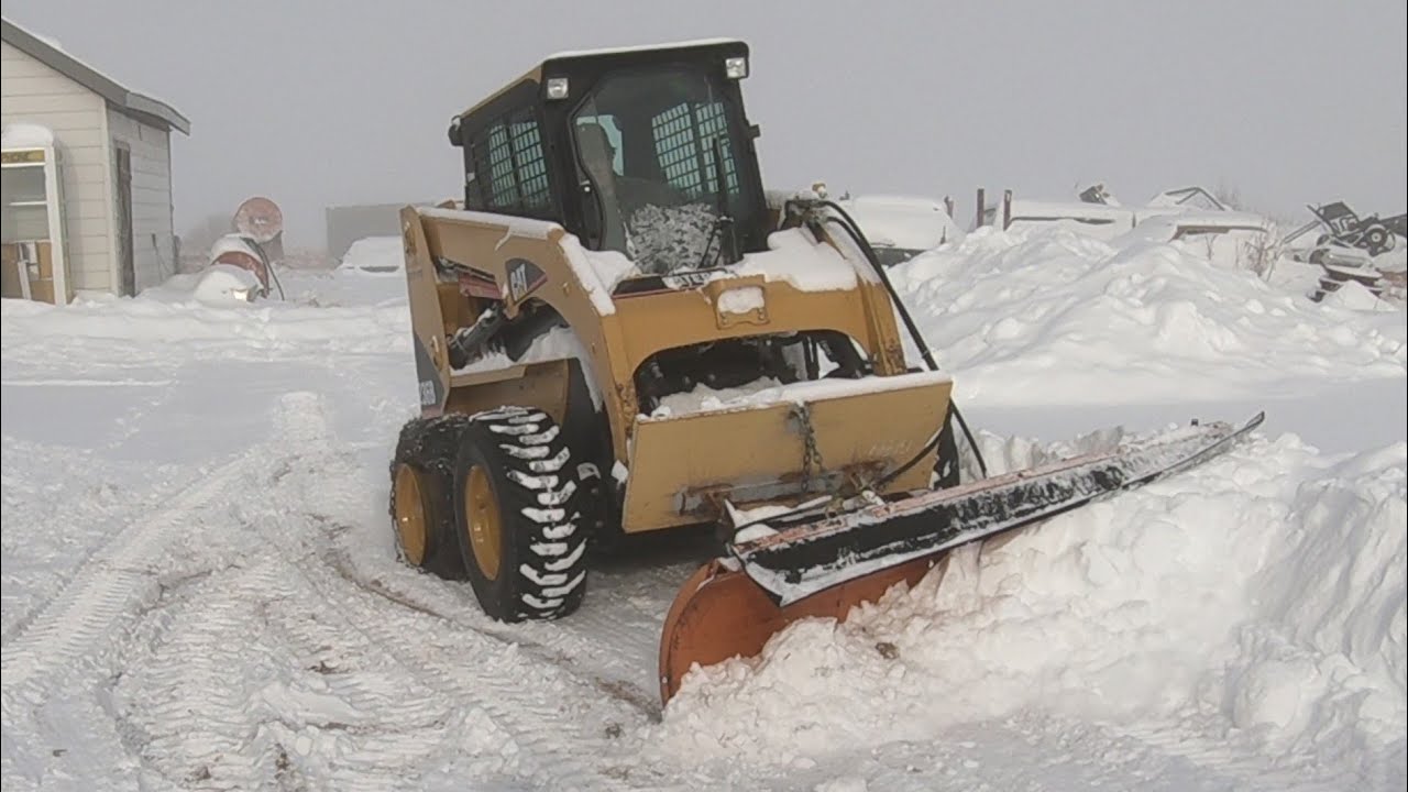 CAT 236B skid steer winter snow plow fail YouTube