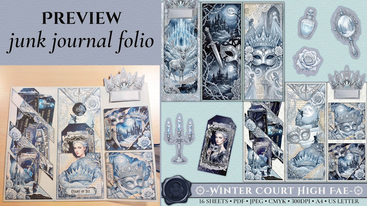 Preview : Winter Court High Fae junk journal folio flip through