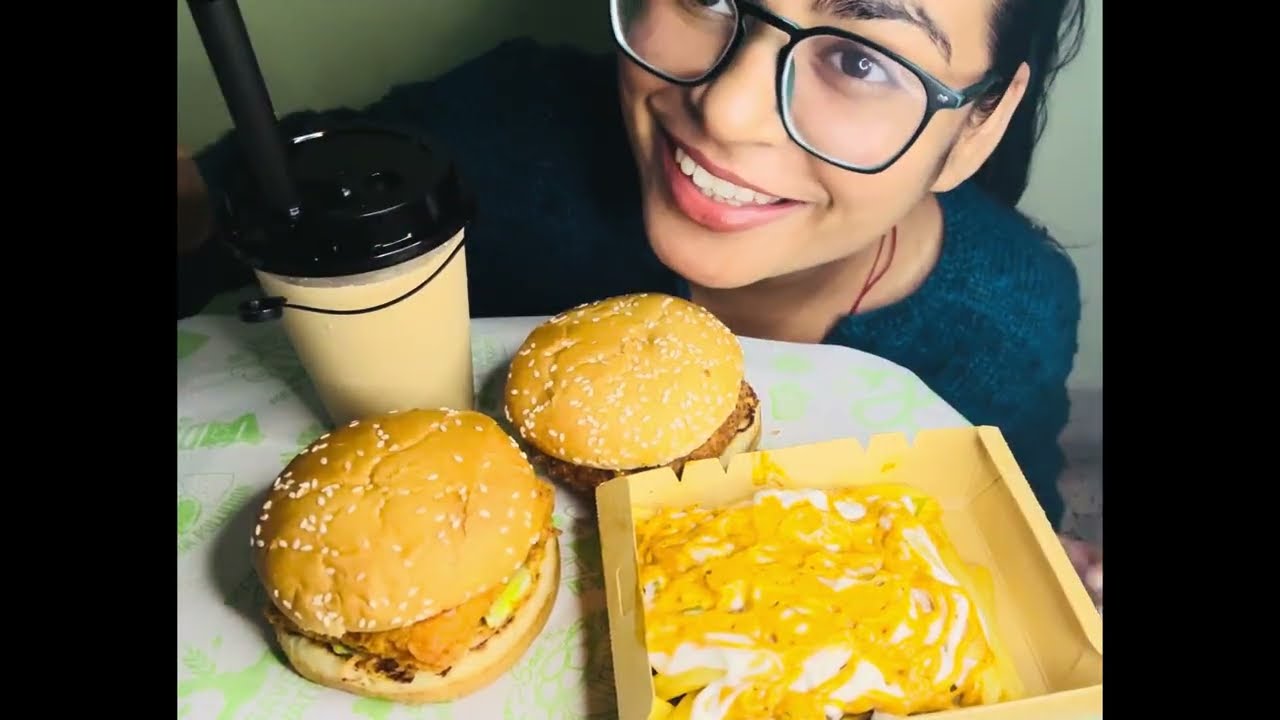 Eating delicious Nutri Burger, Soya burger , Paneer Burger, Animal style fries | Palavvi Aggarwal