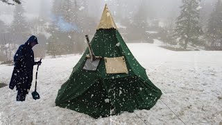 3 Gün Karda Sıcak Çadır Kampı | Eski Büyüme Ormanında Sıcak Çadır Kış Kampı | Odun sobası