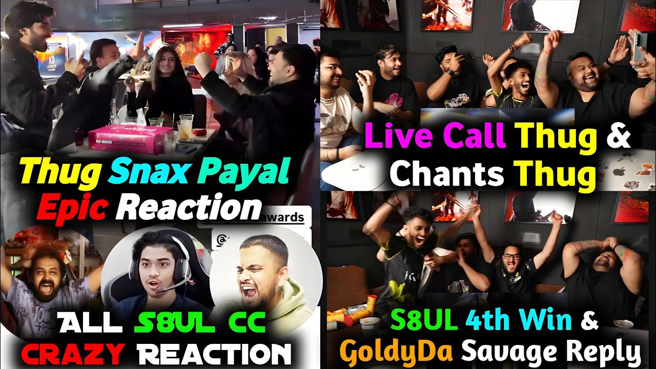 Thug and S8UL Win🚀 S8UL Crazy Reaction🔥 Payal Snax Jonathan Lost💔 GoldyDa Live Call Father & Thug🚀