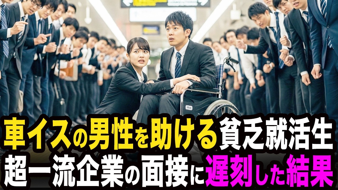 車椅子の男性を助ける貧乏就活生。超一流企業の面接に遅刻した結果...