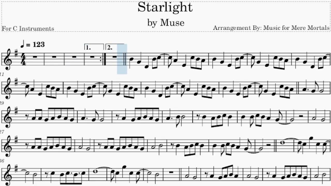 Starlight - by Muse - Play Along for C Instruments