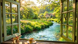 dreamy spring morning by the lake 🌿 birdsong, window ASMR ambience & flowing water for tea & study 🌻