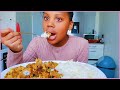 Sauteed chicken and pork with veggies mukbang