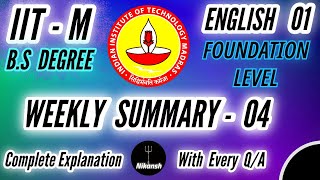 IIT M BS Degree | WEEKLY SUMMARY 04 | ENGLISH 01 (FOUNDATION LEVEL) | ONESHOT | NIKANSH | 2024 |
