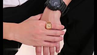 Match Highlights Men Eagle Ring Gold Tone Stainless Steel Square Top