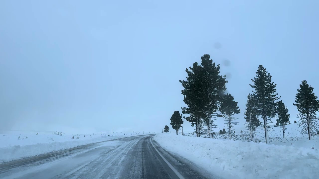 Adventurous drive through the snowy Sierra Nevada mountains