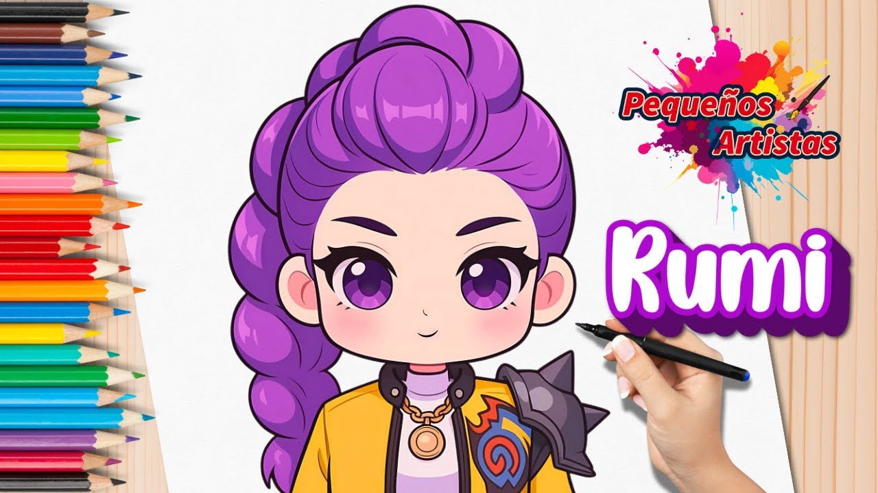Dibuja y Colorea a RUMI 💜 Las Guerreras K-pop 🎤 Tutorial Fácil Paso a Paso para Niños