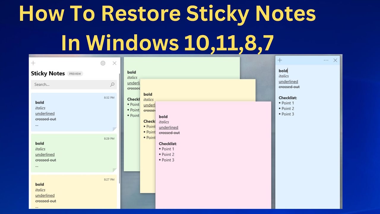 How To Restore Sticky Notes In Windows 10 11 8 7 YouTube