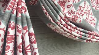 Mandarin Red and Gray Asian Chinoiserie Floral Tie-Up Balloon Valance