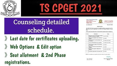 TS CPGET 2021 Counseling detailed schedule |Counseling dates |TS CPGET.