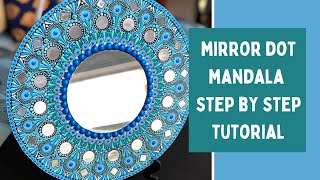 Dot mandala painting with a mirror on MDF board. Mirror wall decoration with dot painting tutorial.
