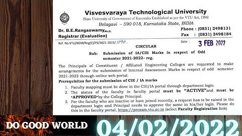 VTU UPDATE, Submission of IA/CIE Marks in respect of Odd semester 2021-2022 #vtu #DOGOODWORLD