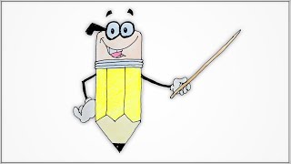 How to draw a Smiling Pencil Teacher Cartoon Character Holding A Pointer step by step