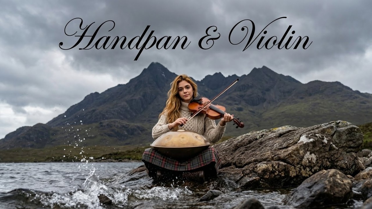 🏴 Relaxing Handpan Music (1 Hour) | Scottish Highlands | Golden Handpan & Violin at Fairy Pools