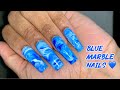 BLUE MARBLE NAILS USING GEL POLISH | Lazy Girl Method (ish) | Polygel Nails