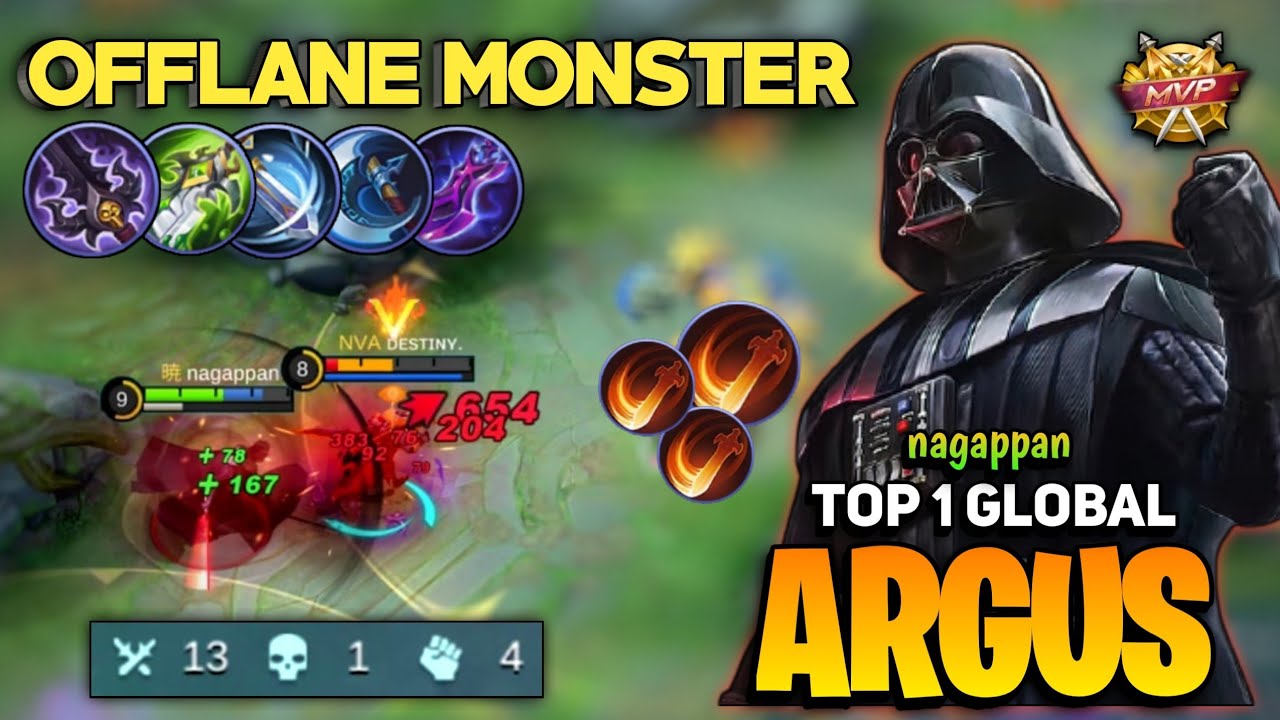 Offlane Monster! Argus Best Build 2021 [ Top 1 Global Argus Gameplay ] By Nagappan - Mobile Legends