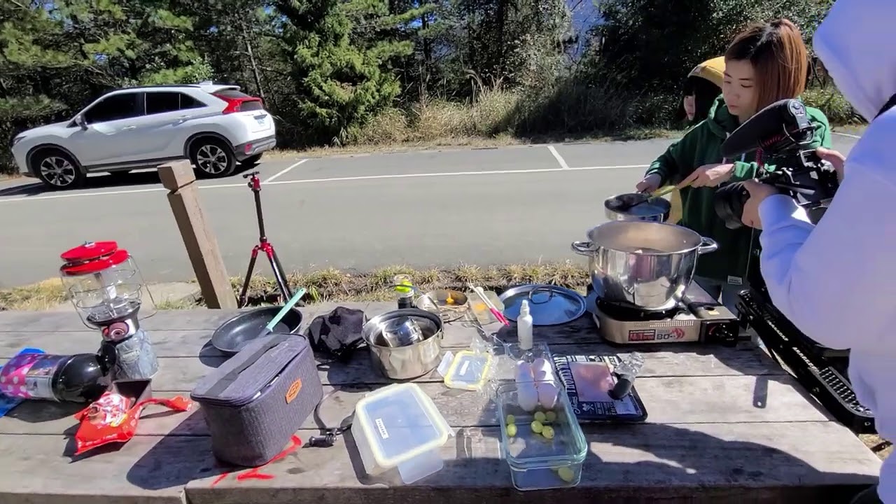 福壽山露營第二天，全家到老爸小木屋洗澡