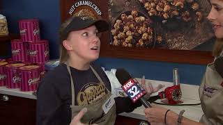 Fox 32's Sylvia Perez/ Mark Strehl behind the scenes of Chicago's Garrett Popcorn