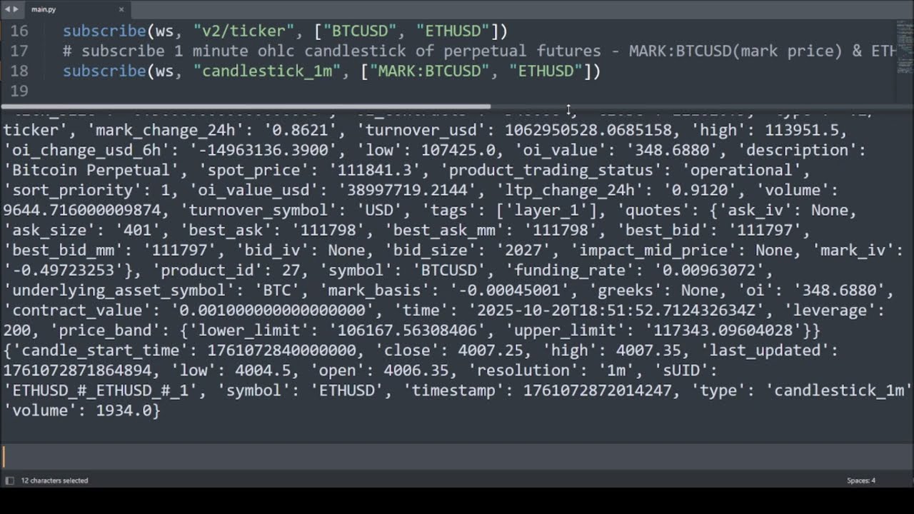 Websocket Feed Public Channels Utilizing API of Delta Exchange to GET  Bitcoin/Crypto Live Data Feed