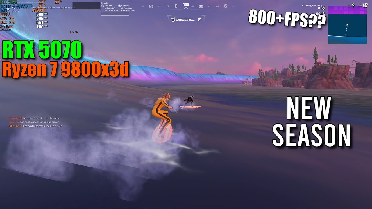 RTX 5070 + Ryzen 7 9800X3D | FORTNITE CHAPTER 7 | 1080p | 800+FPS | Performance mode