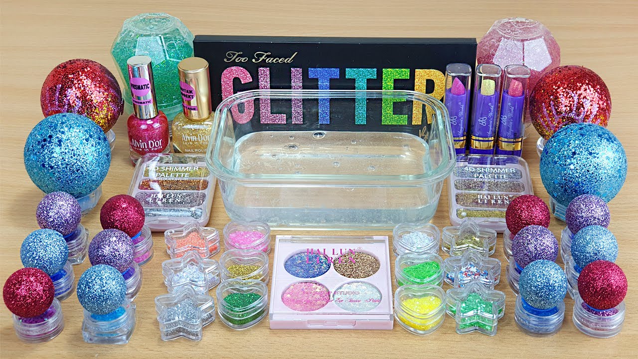 GLITTER SLIME Mixing makeup and glitter into Clear Slime Satisfying Slime Videos