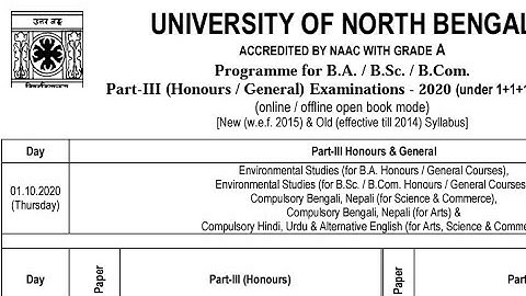 UNIVERSITY OF NORTH BENGAL part-III (Honours / General) Examinations Routine - 2020