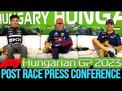 Post-Race F1 Press Conference Hungarian GP 2023 Top 3 Max Verstappen Lando Norris Sergio Perez