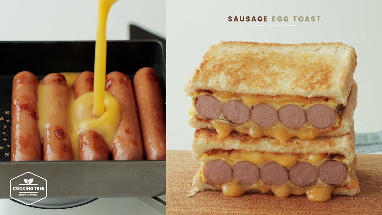 소시지를 아낌없이 넣은 소시지 에그 토스트 만들기 : Sausage Egg Toast Recipe | Cooking tree