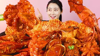 MUKBANG ASMR | Spicy Seafood(Crab, Scallop, Abalone, Octopus, Shrimp, Squid, Enoki Mushroom) 아라 Ara
